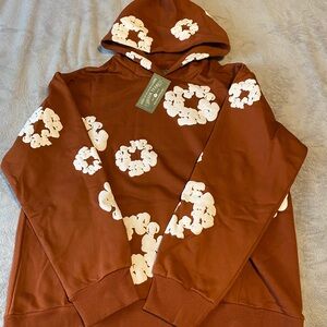 Brown Hoodie with White Floral Pattern